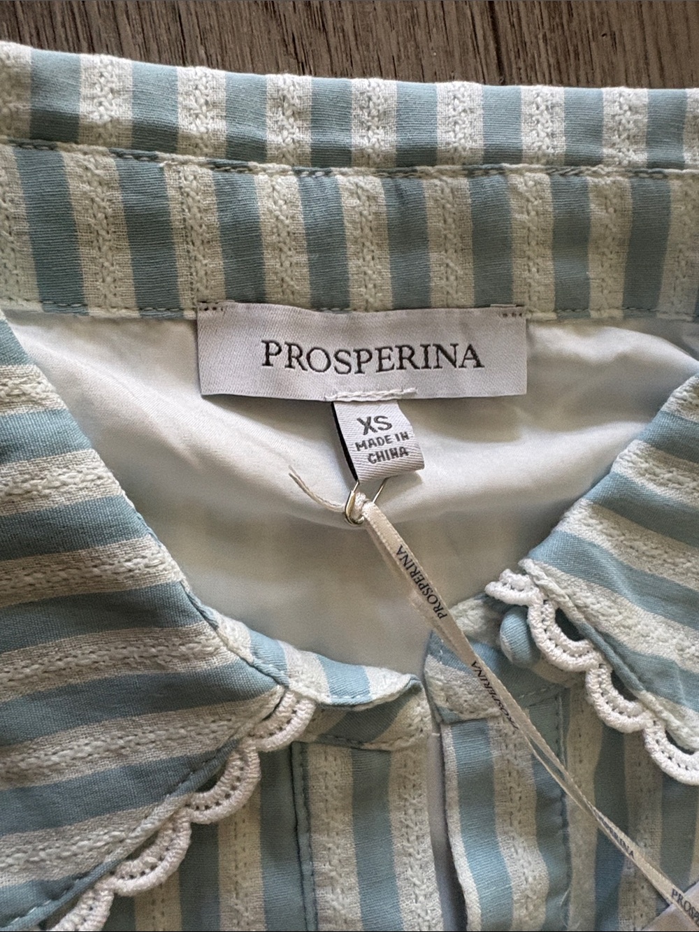 Women’s XS Prosperina Summer Light Blue Stripe Tie-Waist Dress Cotton Brand New - Picture 5 of 9